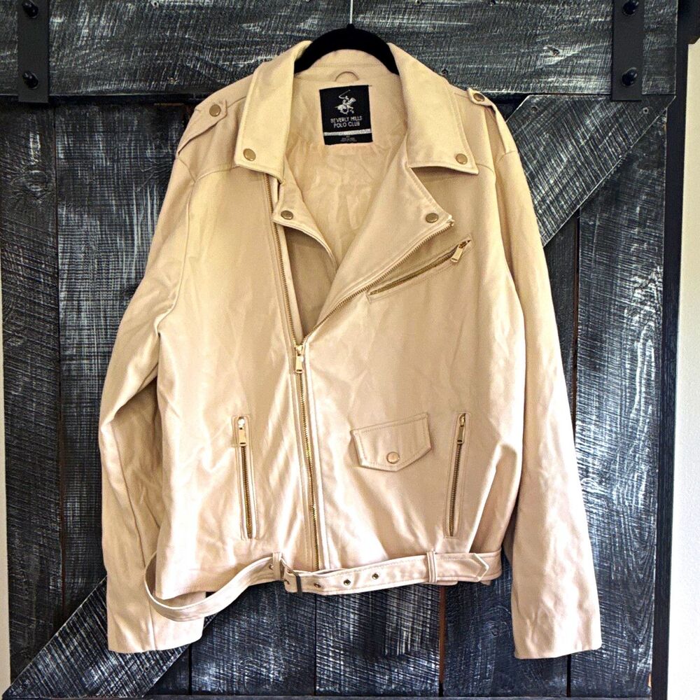 Beverly Hills Polo Club Women’s Beige Biker Jacket Belted Full Zip Plus 2X